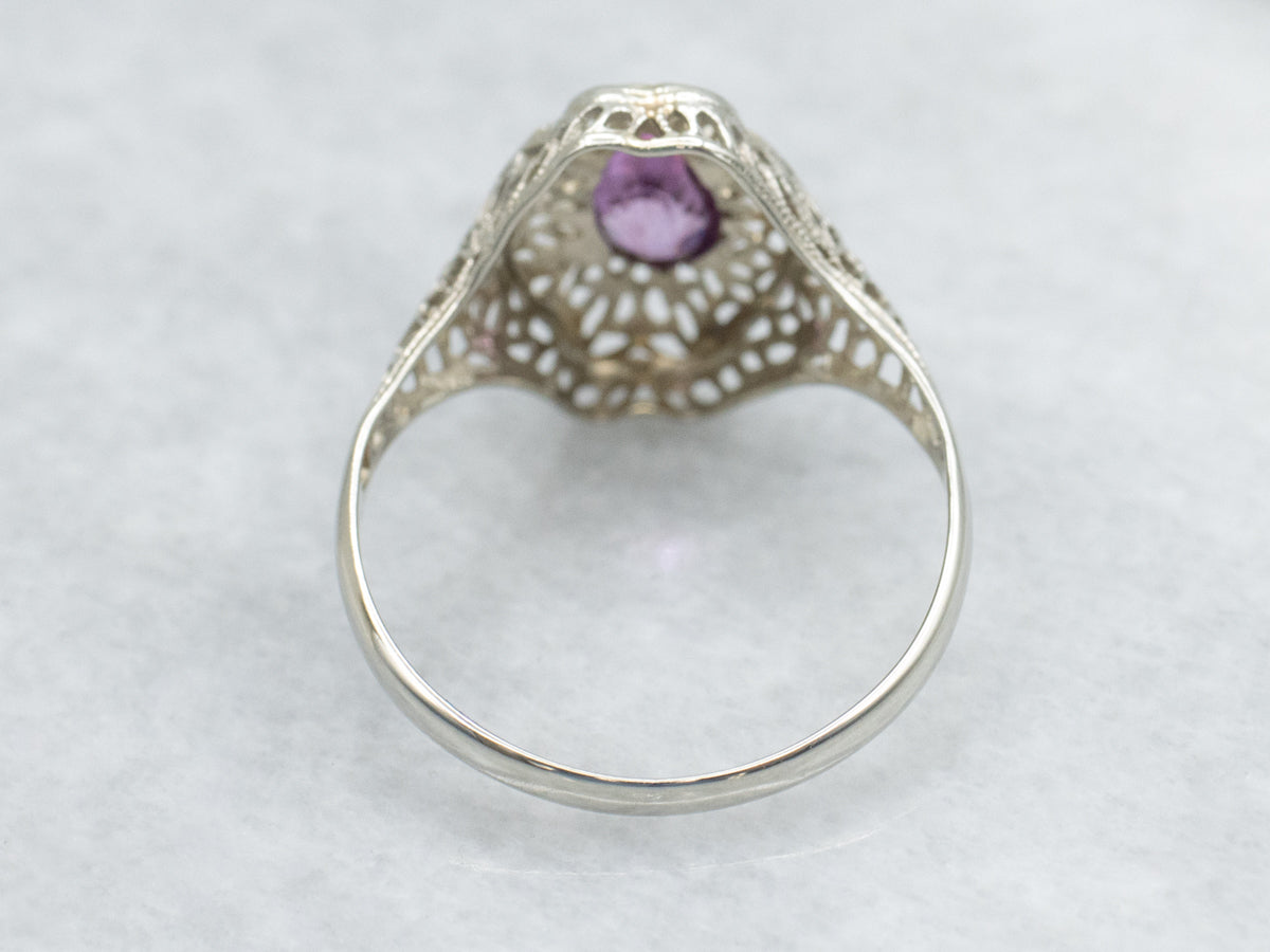 1920s Pink Sapphire Solitaire Filigree Ring