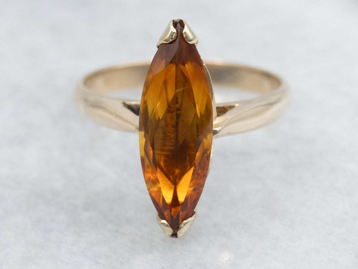 Marquise-Cut Citrine Yellow Gold Solitaire Ring