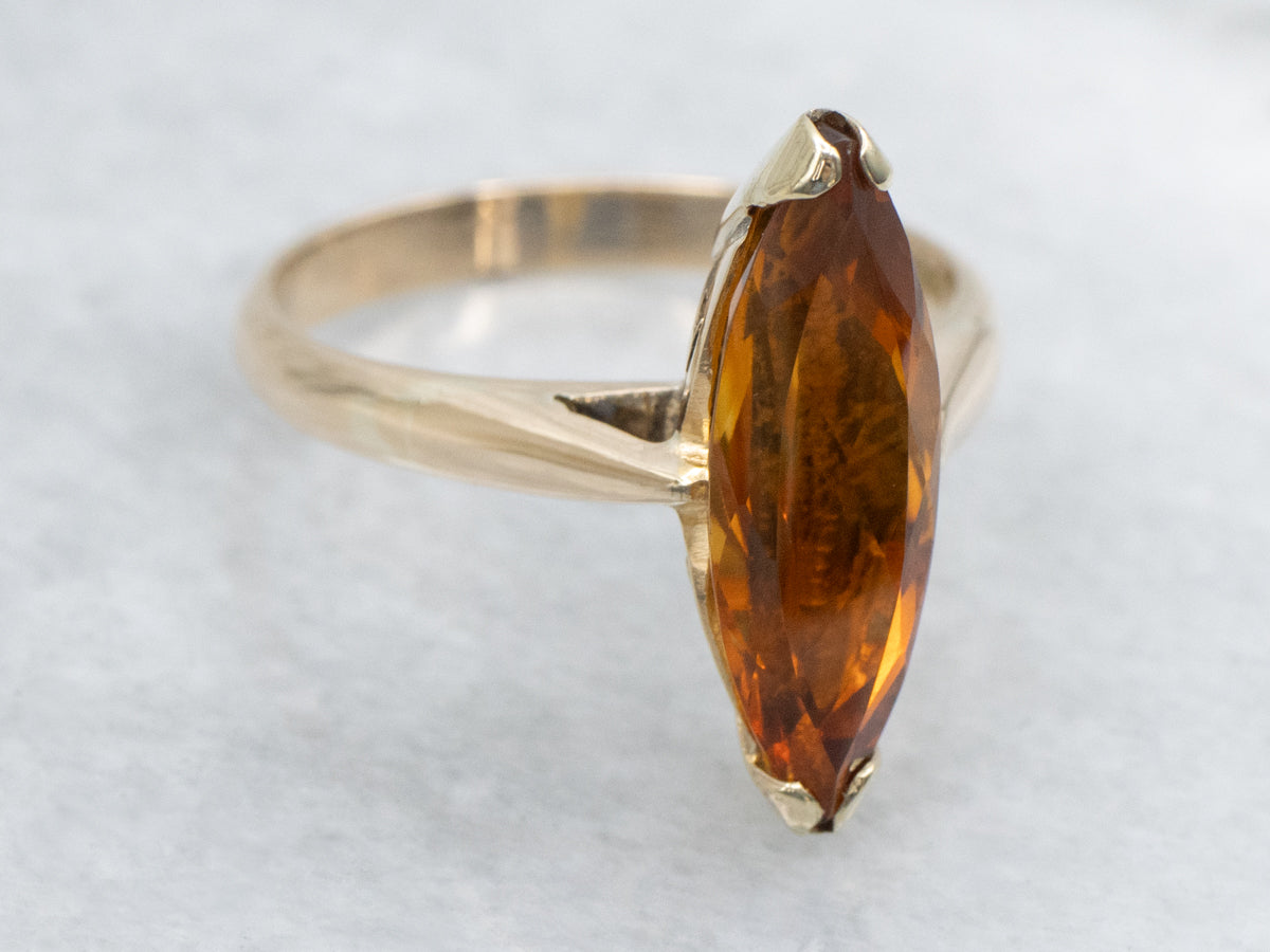 Marquise-Cut Citrine Yellow Gold Solitaire Ring