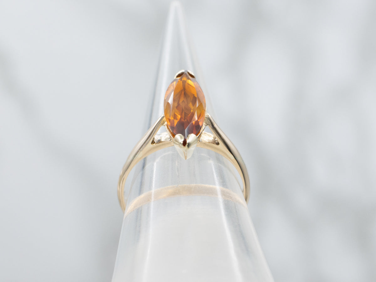 Marquise-Cut Citrine Yellow Gold Solitaire Ring