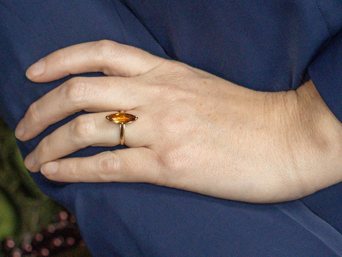 Marquise-Cut Citrine Yellow Gold Solitaire Ring