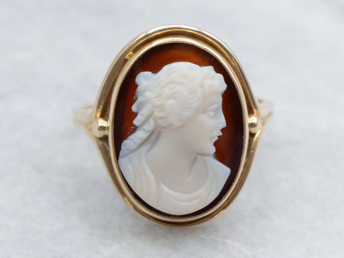 Vintage Red Sardonyx Cameo Yellow Gold Ring