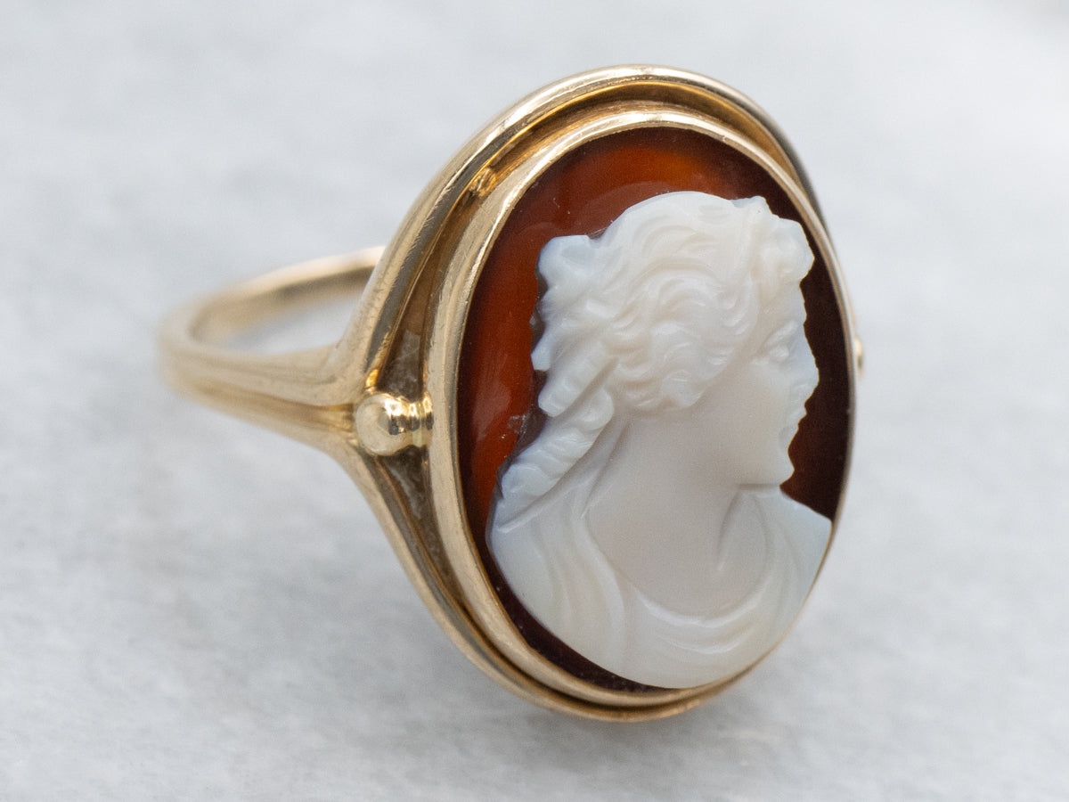 Vintage Red Sardonyx Cameo Yellow Gold Ring