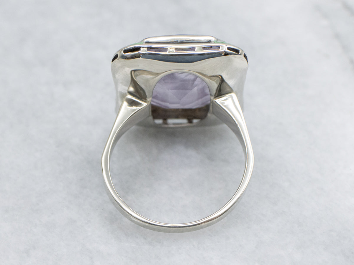 Collectors Amethyst Intaglio Art Deco Era Enamel Cocktail Ring