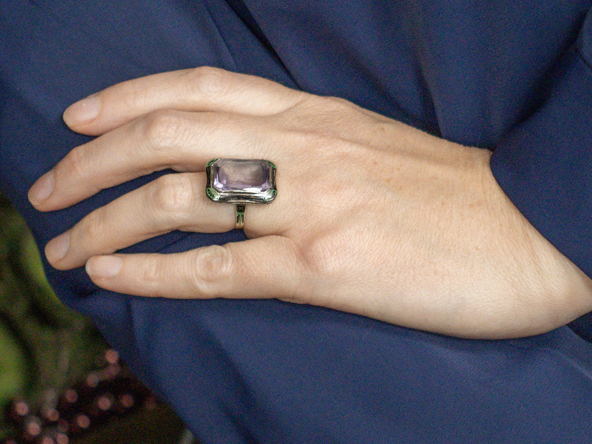 Collectors Amethyst Intaglio Art Deco Era Enamel Cocktail Ring
