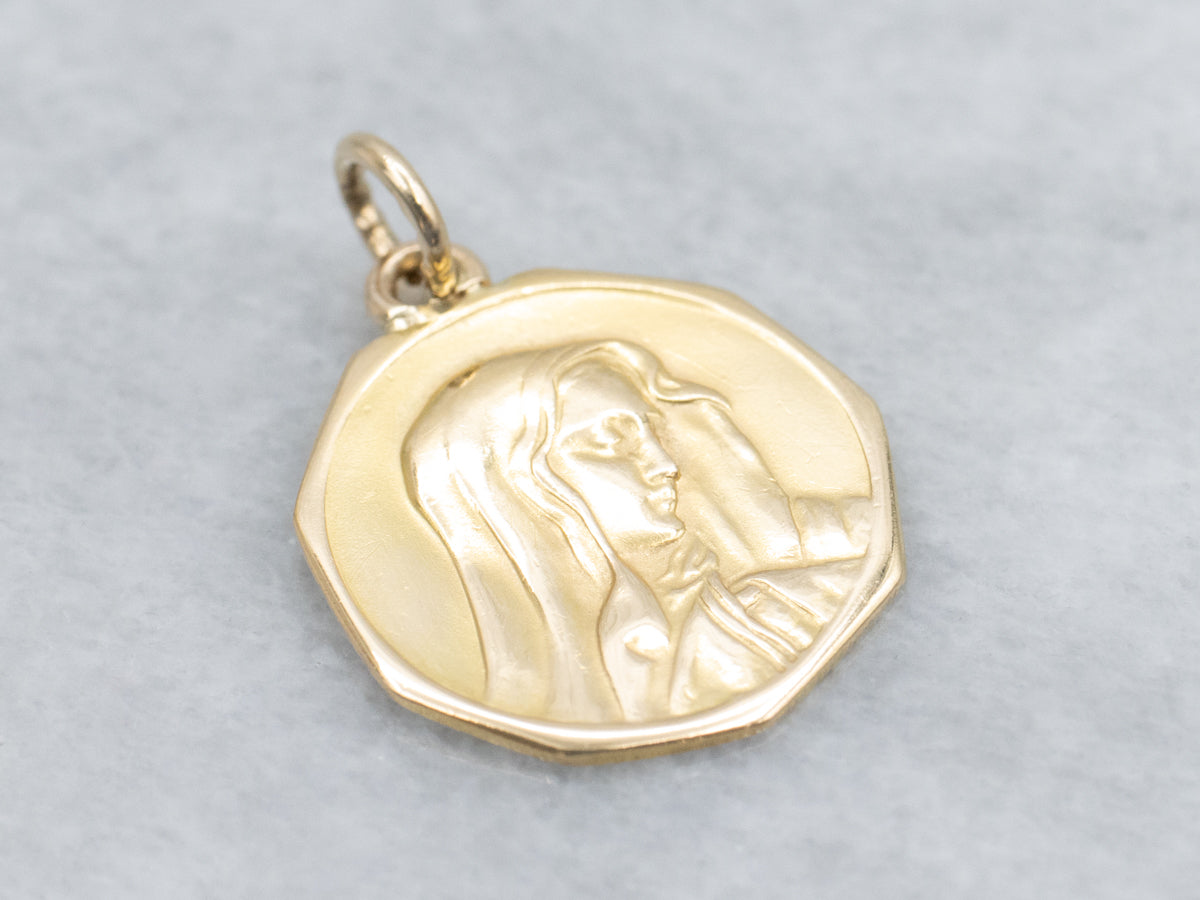 Religious Lady Madonna Medallion in 18-Karat Yellow Gold Pendant