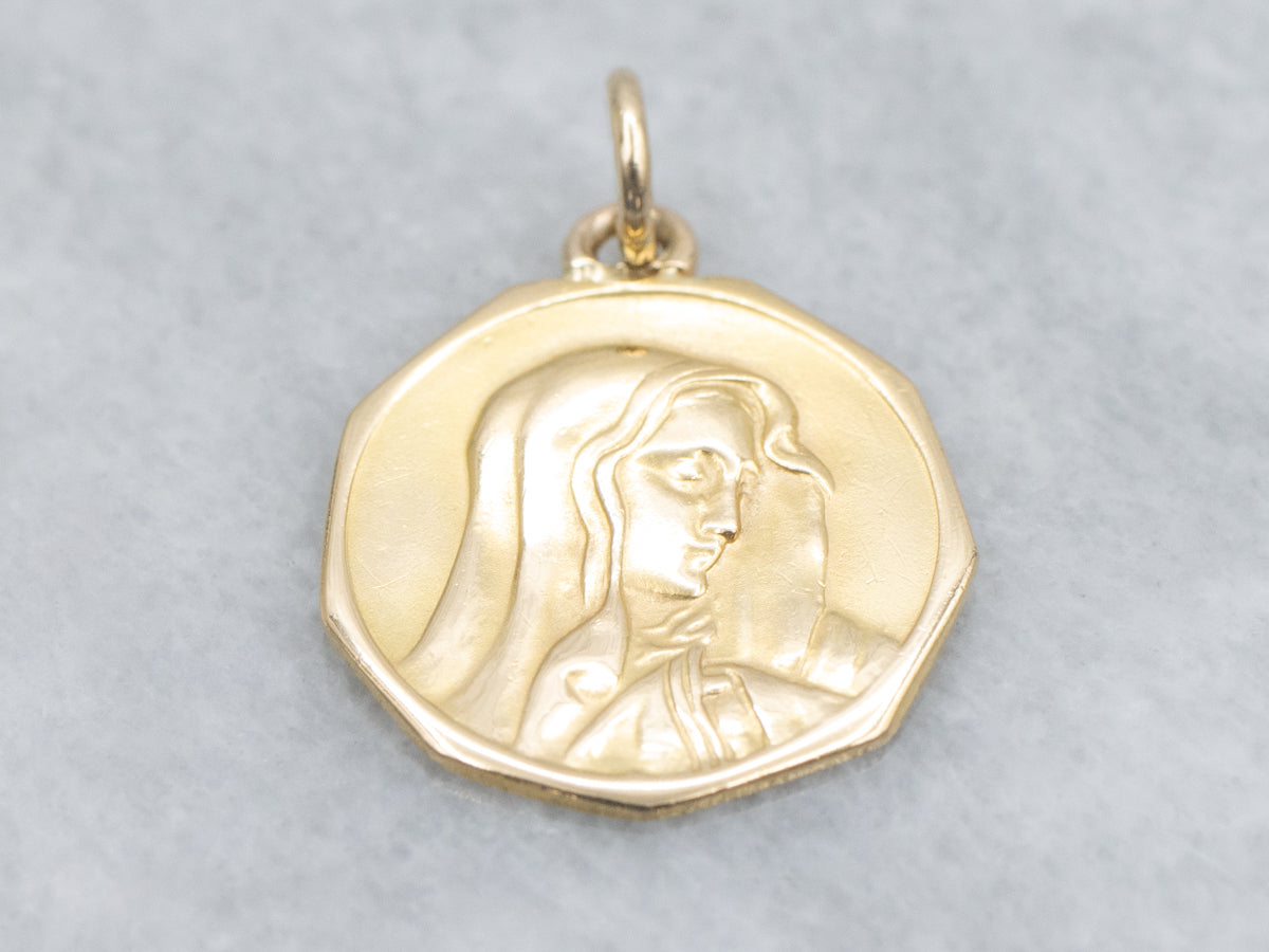 Religious Lady Madonna Medallion in 18-Karat Yellow Gold Pendant