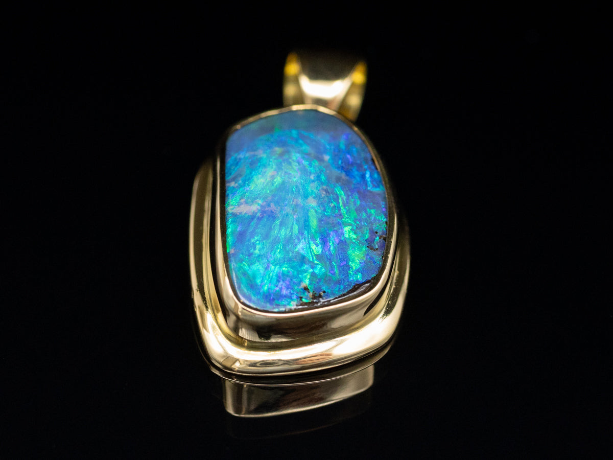 Bezel-Set Boulder Opal Yellow Gold Pendant