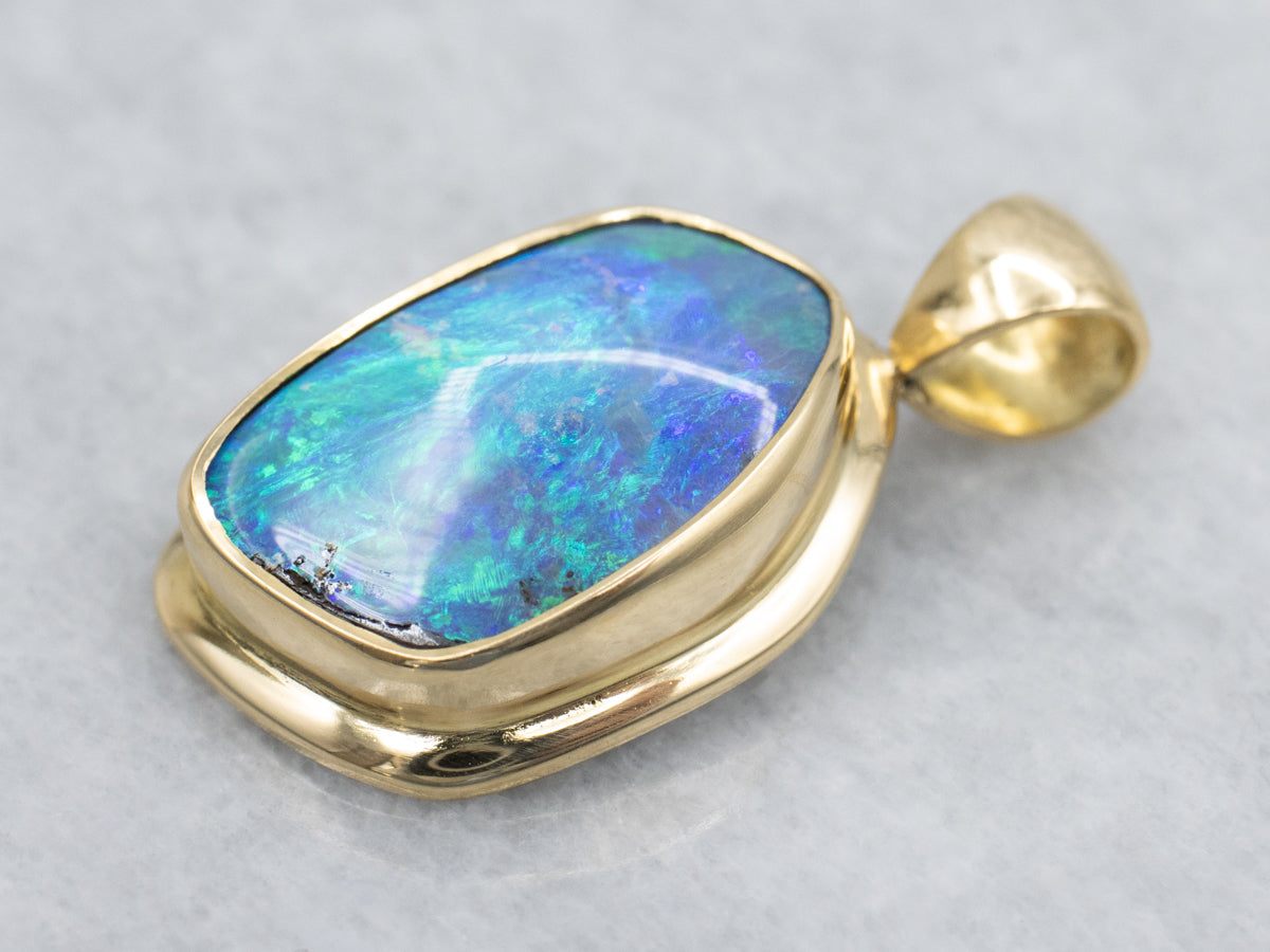 Bezel-Set Boulder Opal Yellow Gold Pendant