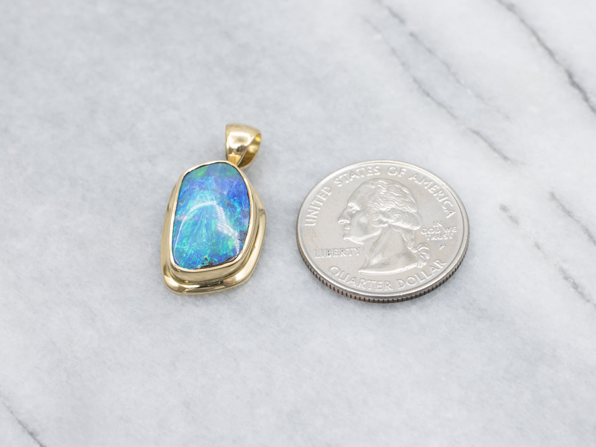 Bezel-Set Boulder Opal Yellow Gold Pendant
