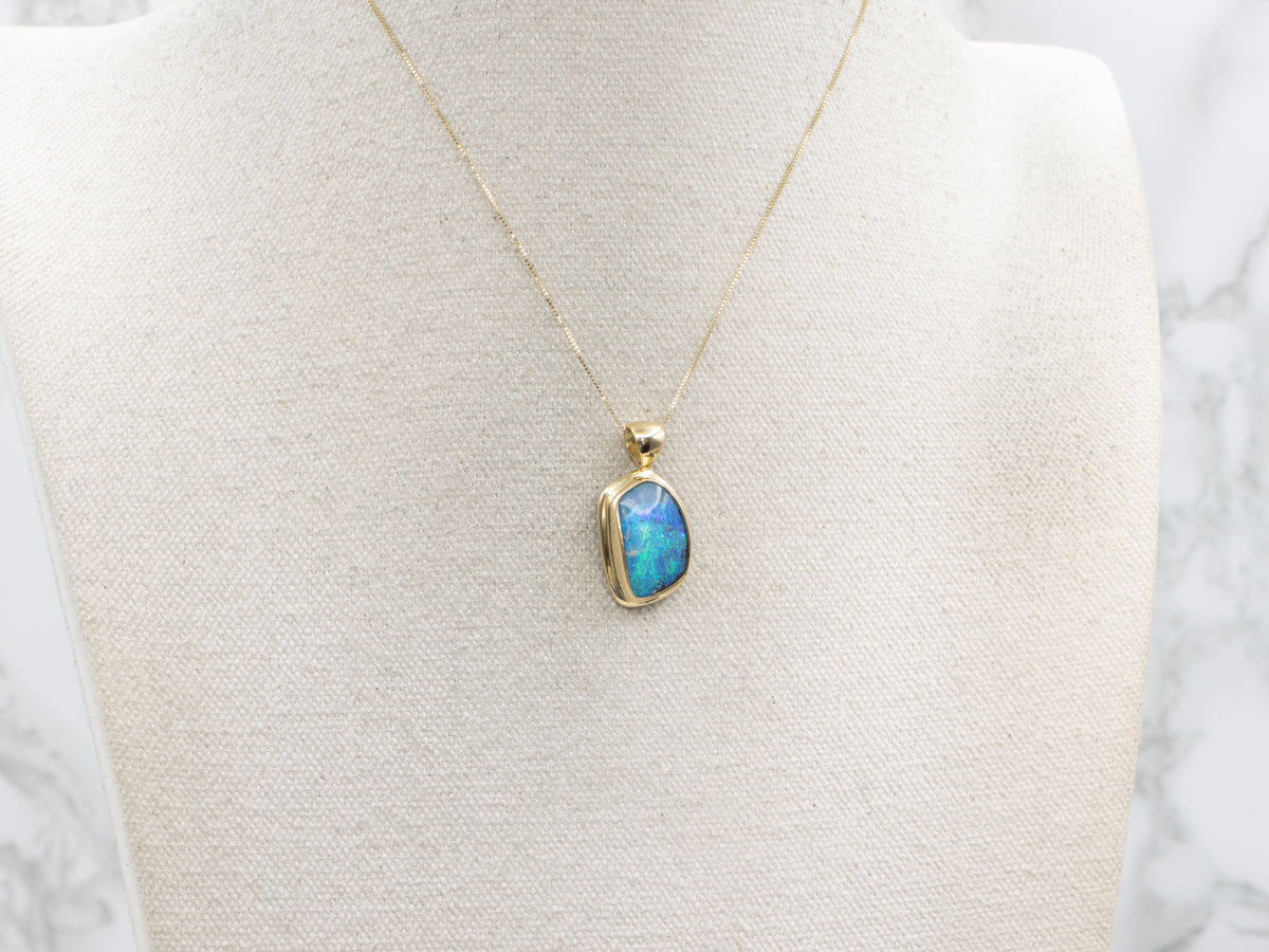 Bezel-Set Boulder Opal Yellow Gold Pendant