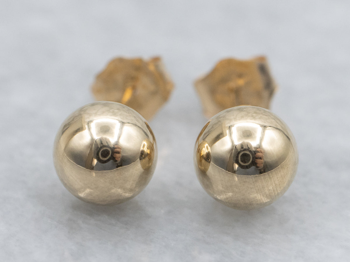 Polished Yellow Gold Ball Stud Earrings