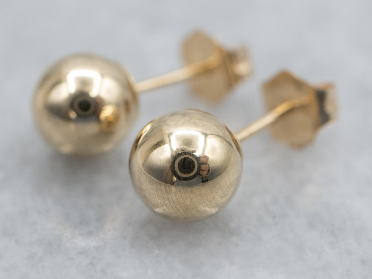 Polished Yellow Gold Ball Stud Earrings