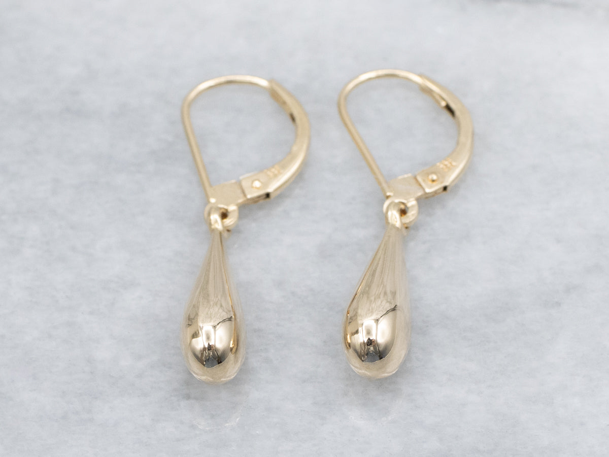 Polished Teardrop Yellow Gold Earrings