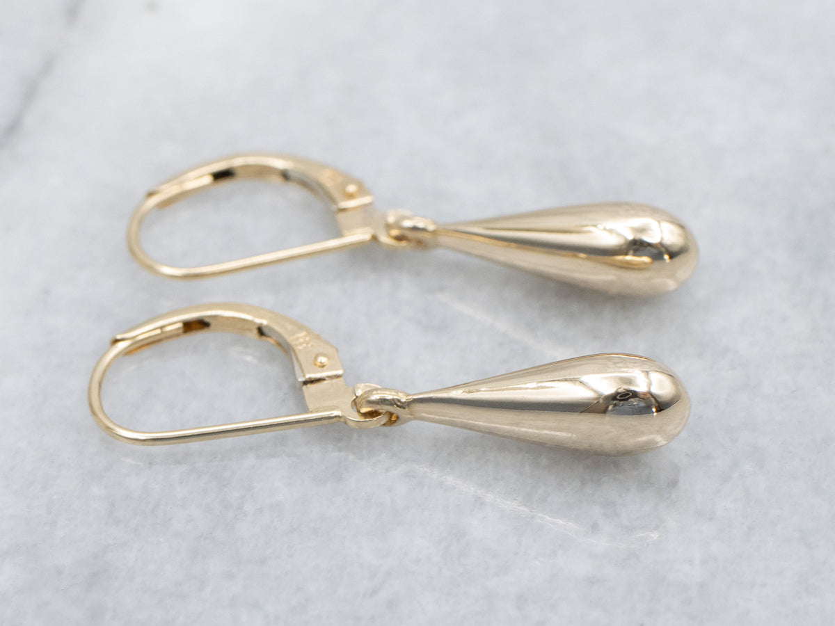 Polished Teardrop Yellow Gold Earrings