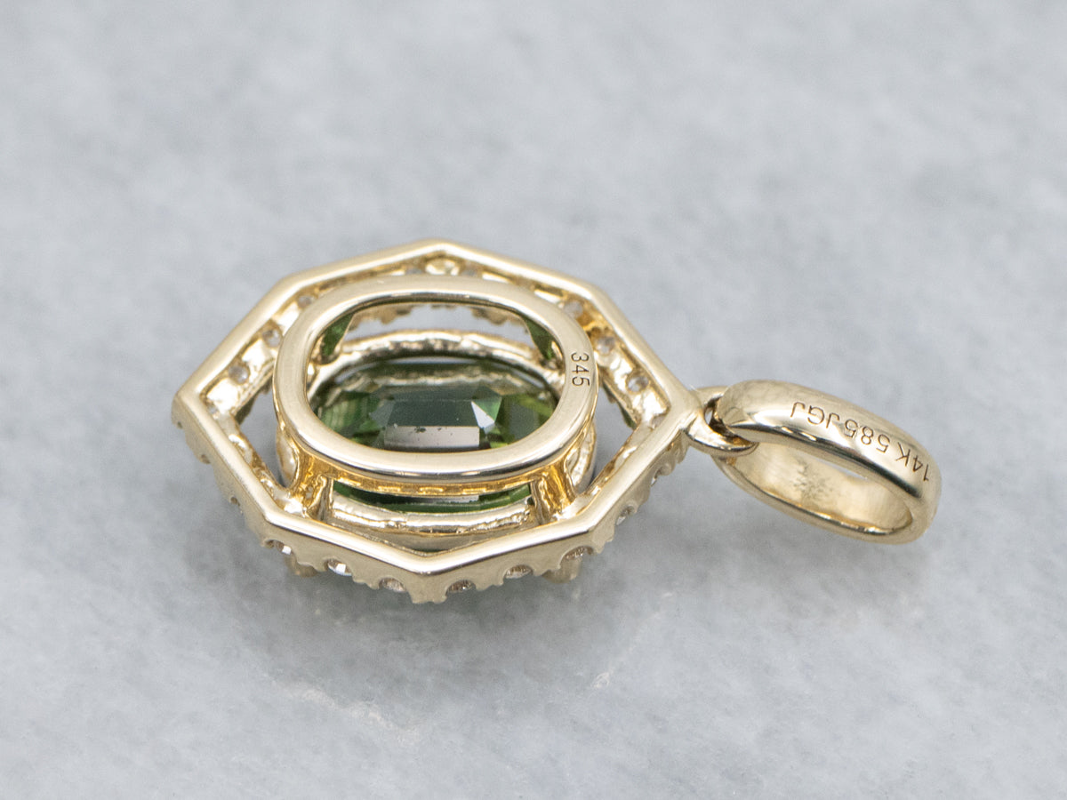 Beautiful Green Sapphire and Diamond Halo Pendant