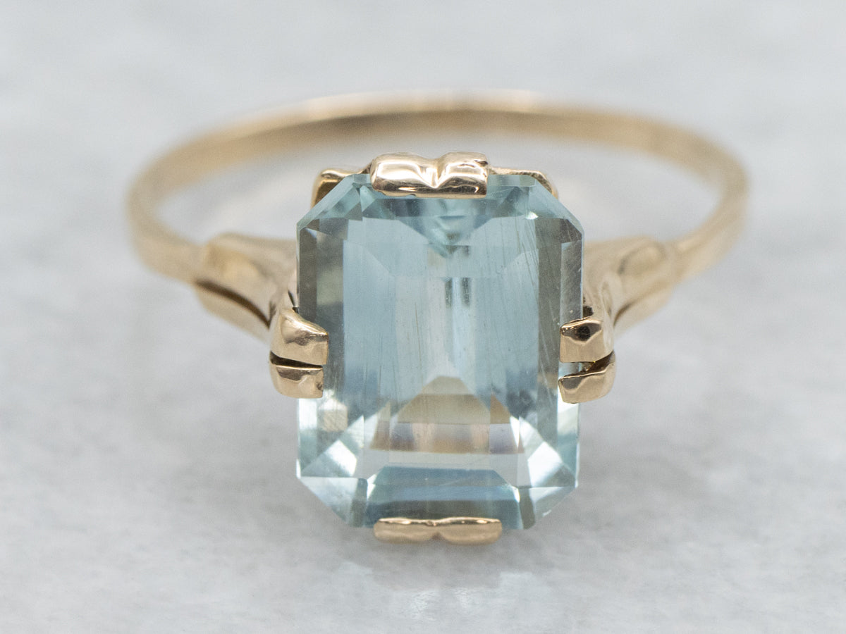 Emerald-Cut Aquamarine in Vintage Yellow Gold Setting