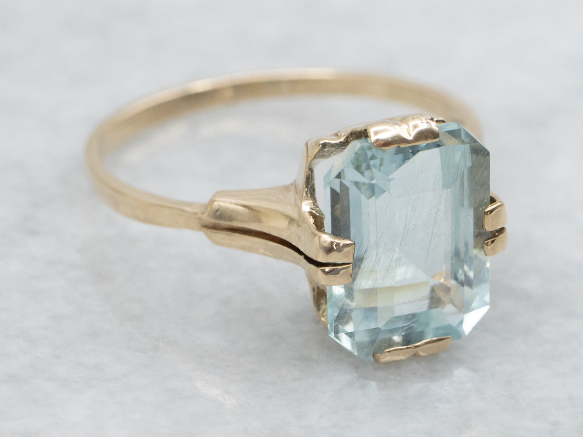 Emerald-Cut Aquamarine in Vintage Yellow Gold Setting