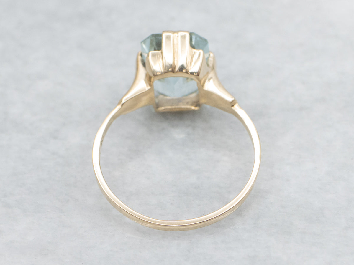 Emerald-Cut Aquamarine in Vintage Yellow Gold Setting