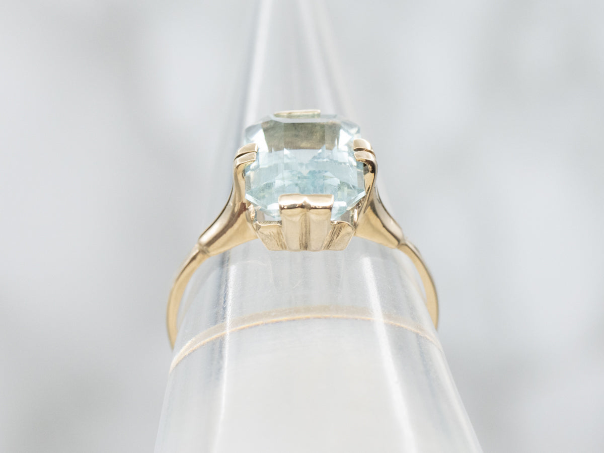 Emerald-Cut Aquamarine in Vintage Yellow Gold Setting