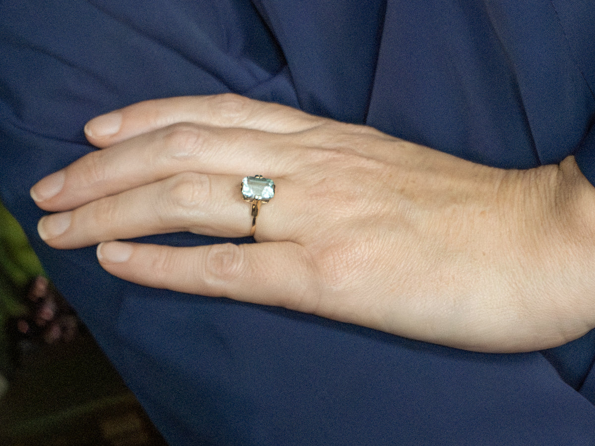 Emerald-Cut Aquamarine in Vintage Yellow Gold Setting