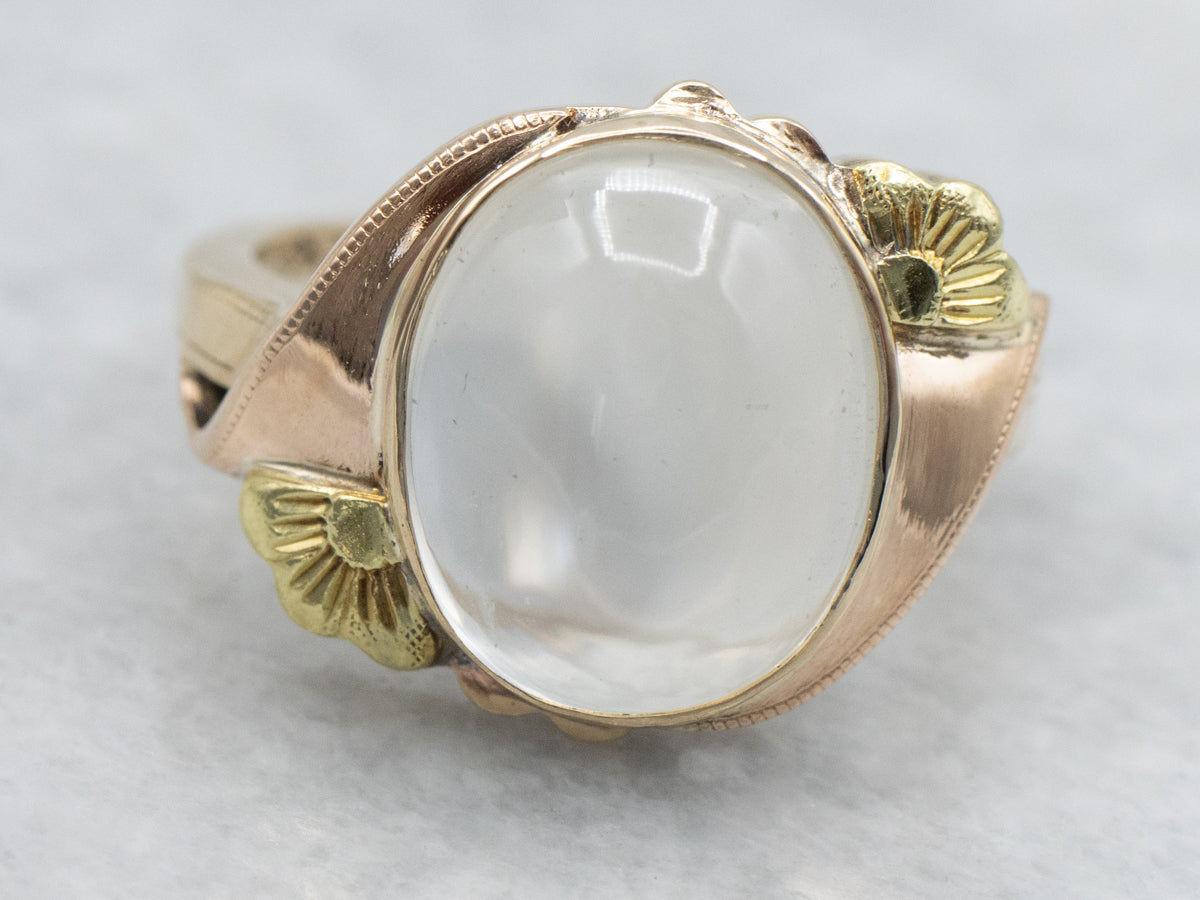Antique Two-Tone Gold Floral Moonstone Solitaire Ring