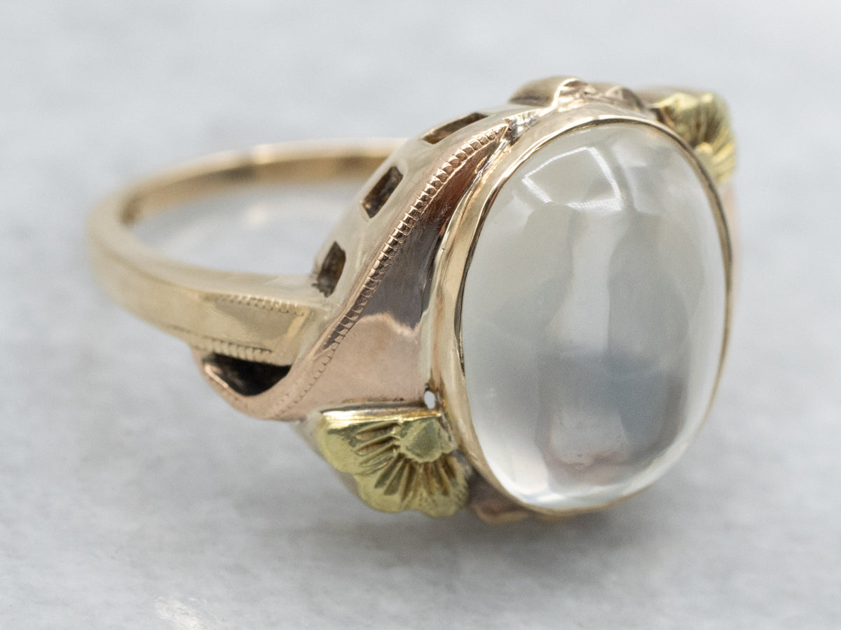 Antique Two-Tone Gold Floral Moonstone Solitaire Ring