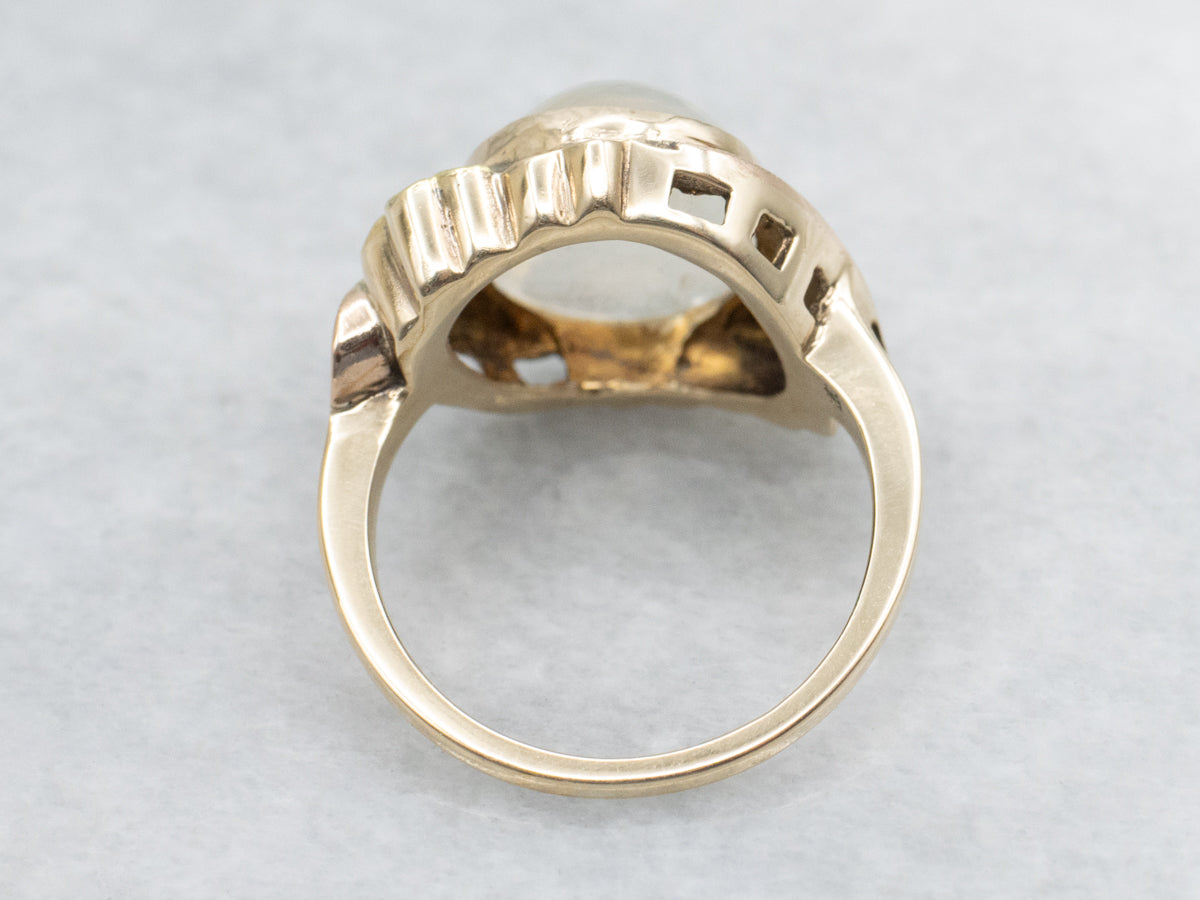 Antique Two-Tone Gold Floral Moonstone Solitaire Ring