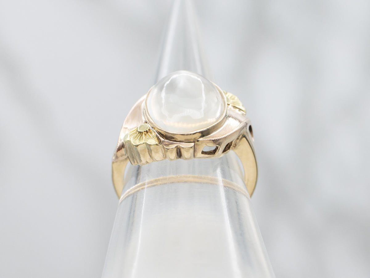 Antique Two-Tone Gold Floral Moonstone Solitaire Ring