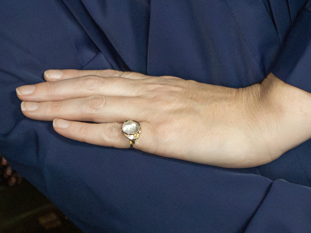 Antique Two-Tone Gold Floral Moonstone Solitaire Ring