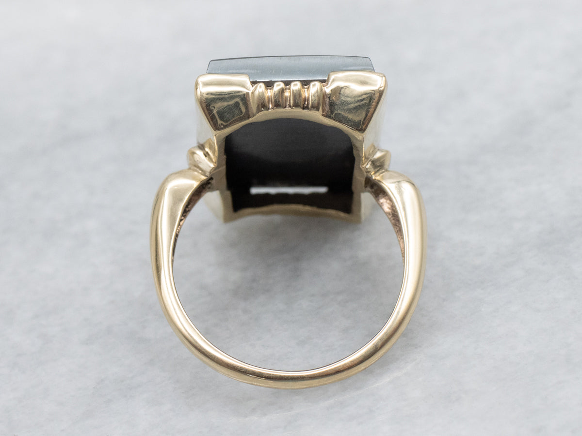 Vintage Gold Hematite Intaglio Cross Retro Era Ring