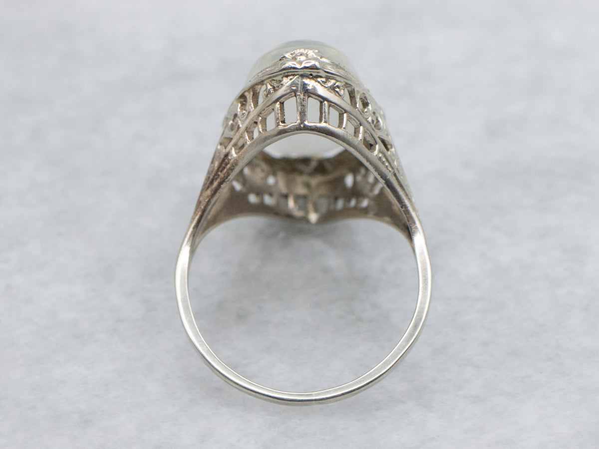 Art Deco Era Moonstone Floral Filigree Ring