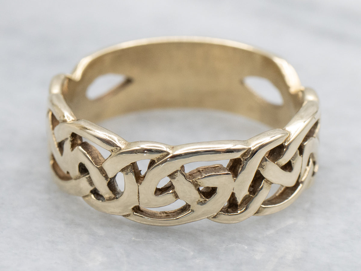 Men's Woven Knot-Patterned Pierced Yellow Gold Band
