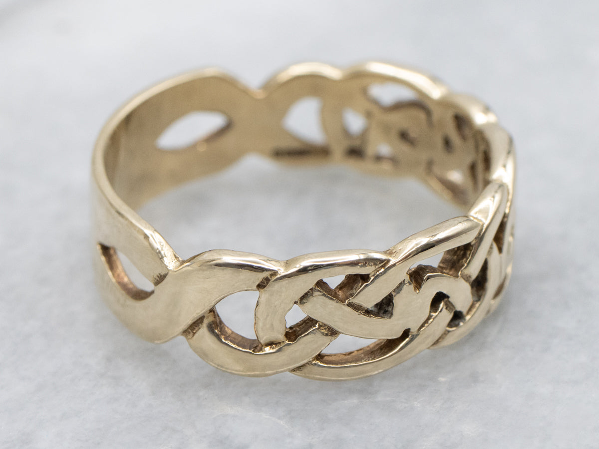 Men's Woven Knot-Patterned Pierced Yellow Gold Band