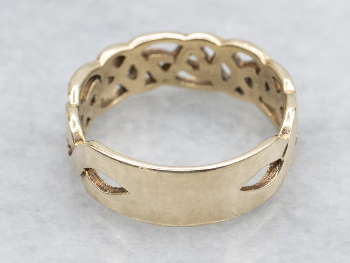 Men's Woven Knot-Patterned Pierced Yellow Gold Band