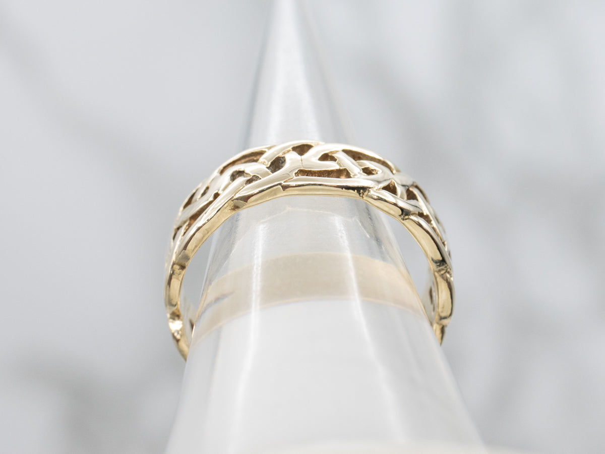 Men's Woven Knot-Patterned Pierced Yellow Gold Band