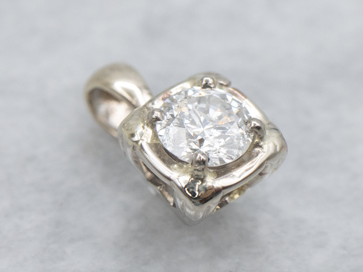 White Gold Round Brilliant Diamond Solitaire Pendant