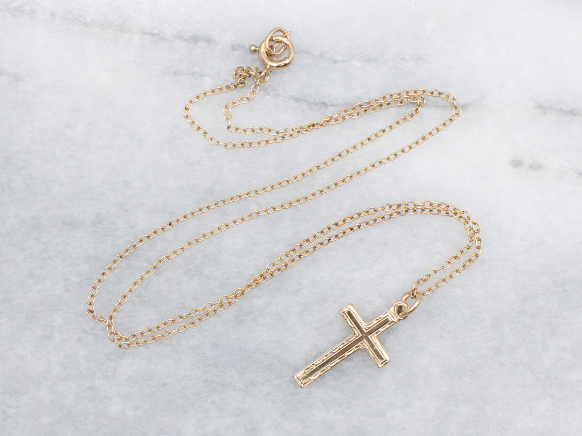Vintage Engraved Gold Cross Child's Necklace