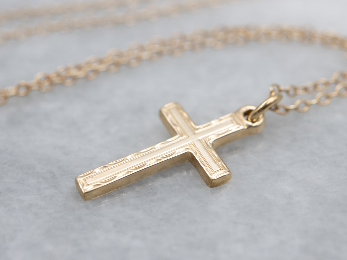 Vintage Engraved Gold Cross Child's Necklace