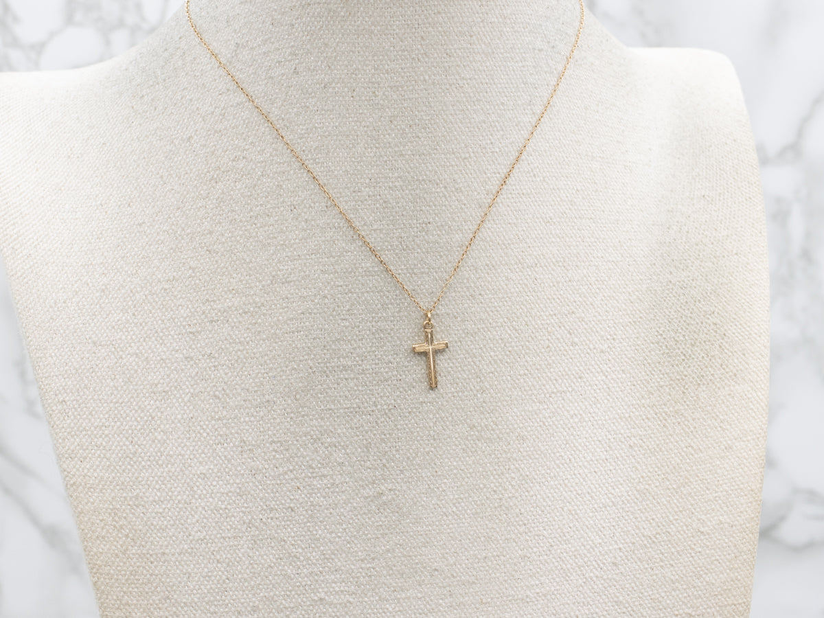 Vintage Engraved Gold Cross Child's Necklace