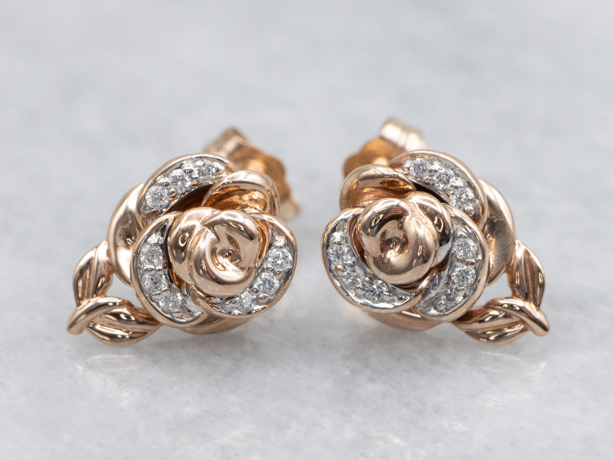 Rose Gold Disney's Belle Diamond Rose Stud Earrings