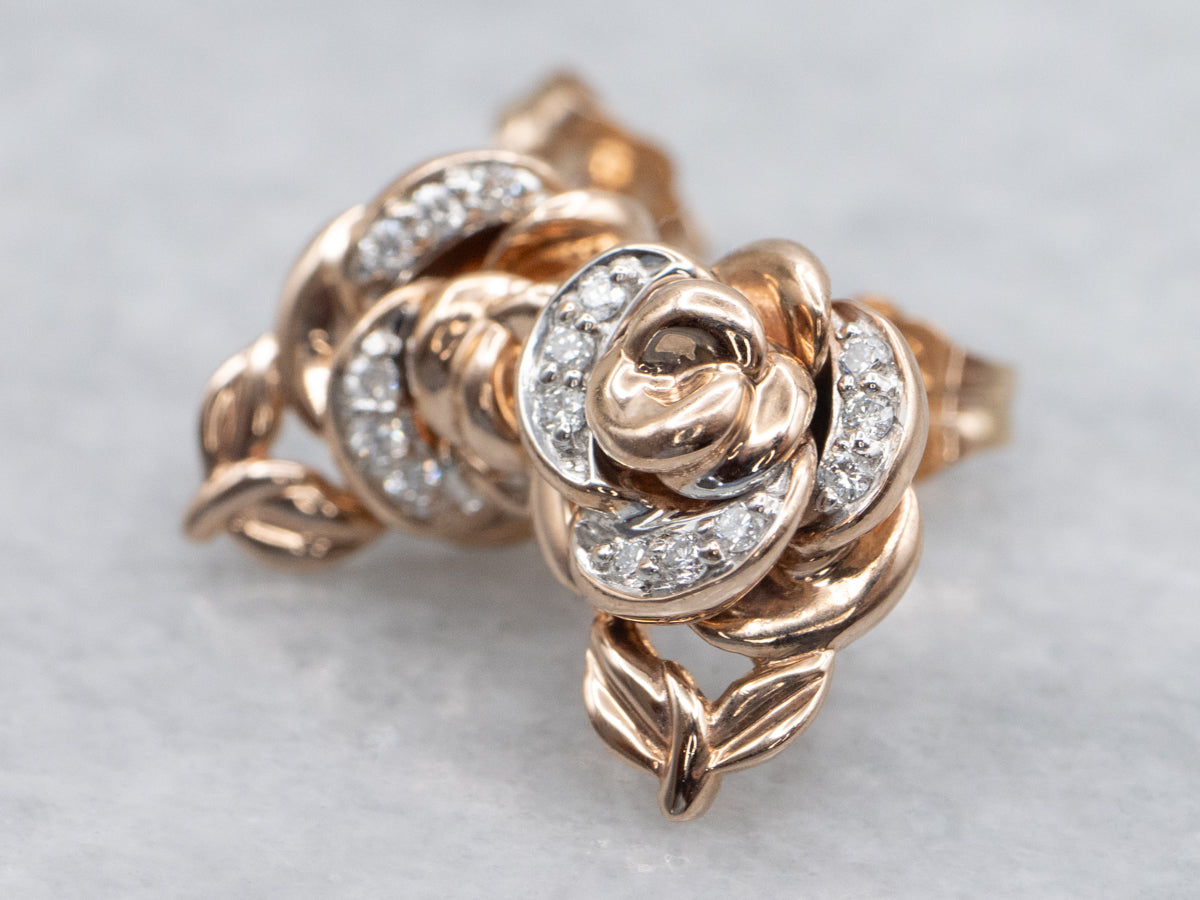 Rose Gold Disney's Belle Diamond Rose Stud Earrings