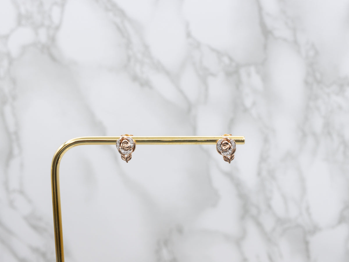 Rose Gold Disney's Belle Diamond Rose Stud Earrings