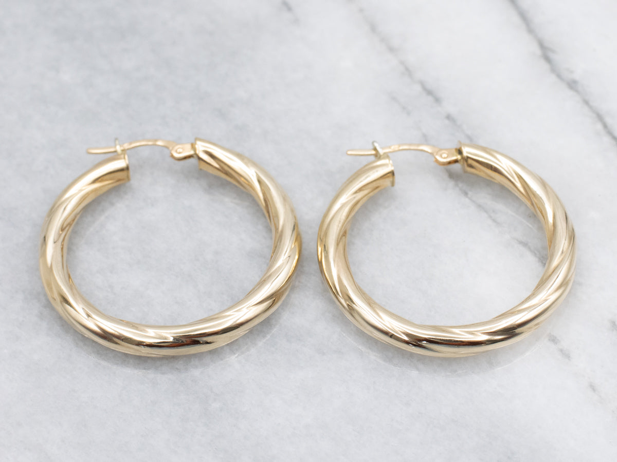 Twisting Yellow Gold Italian Hoop Earrings