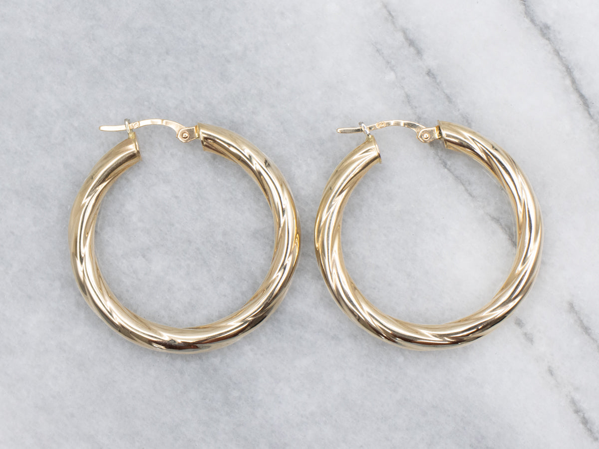 Twisting Yellow Gold Italian Hoop Earrings