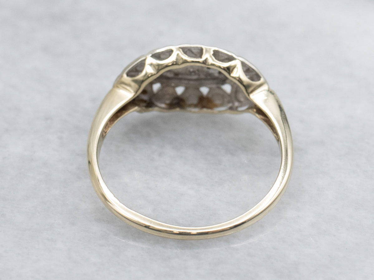 Vintage Two-Tone Gold Heart Pattern Diamond Ring