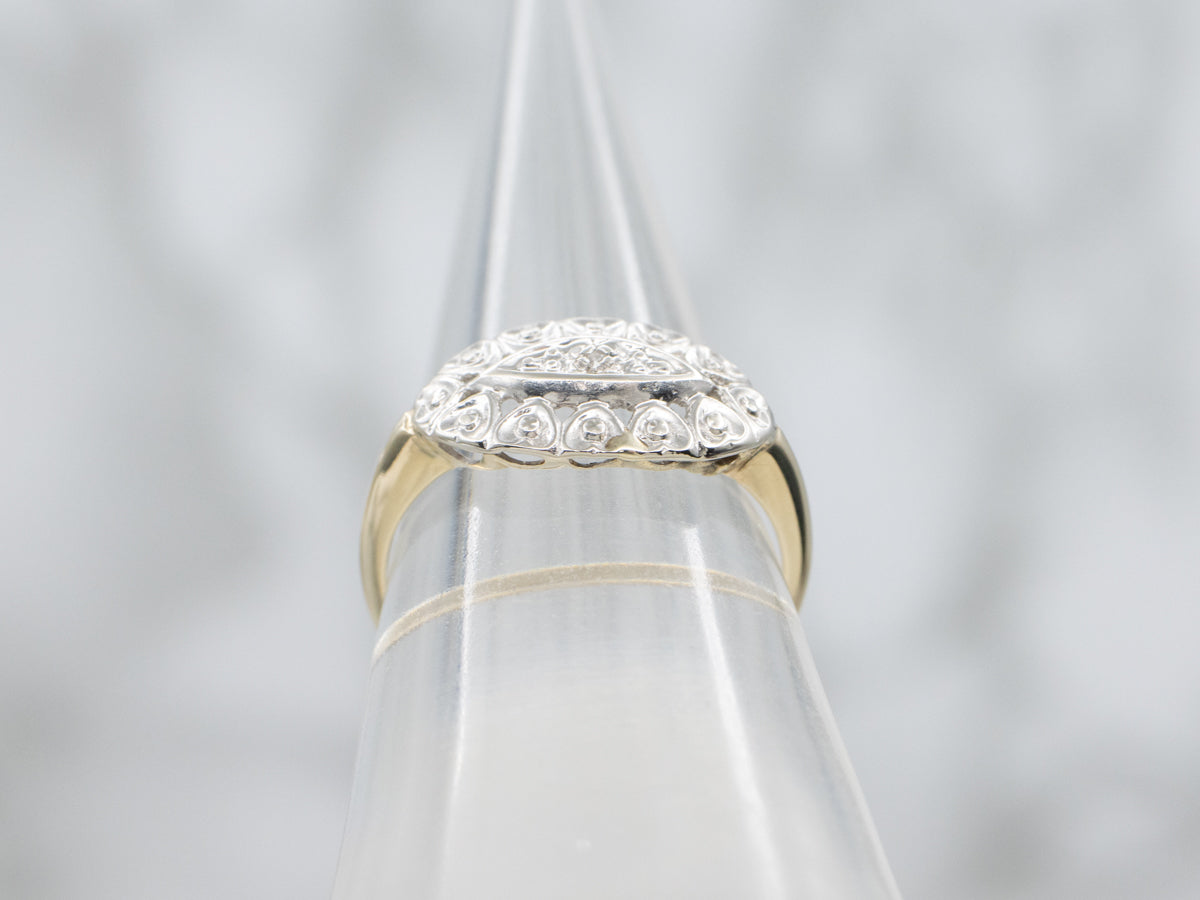 Vintage Two-Tone Gold Heart Pattern Diamond Ring