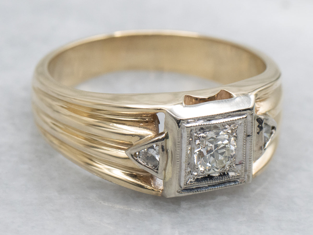 Men's 1950s Two-Tone Gold European Cut Diamond Ring