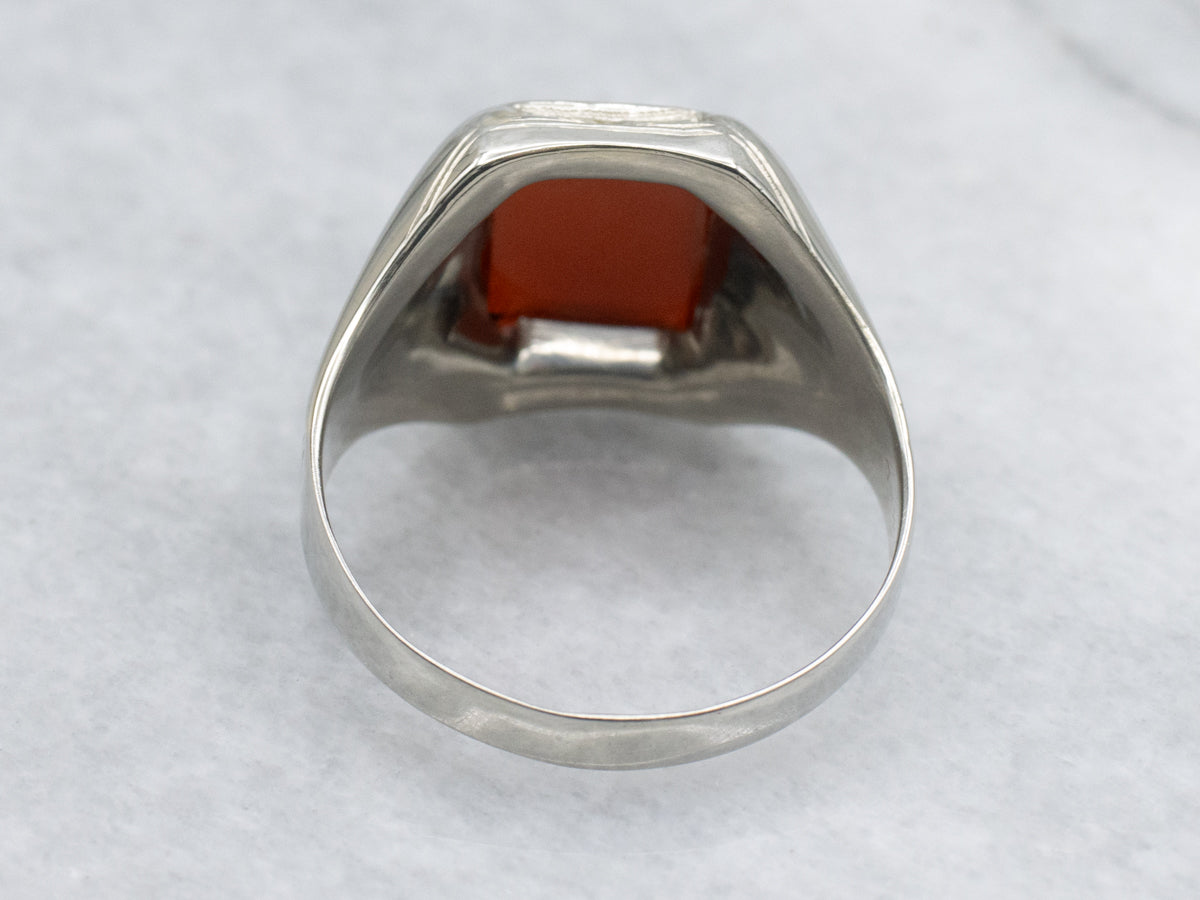Antique Hand-Engraved Tri-Color Gold Unisex Carnelian Ring