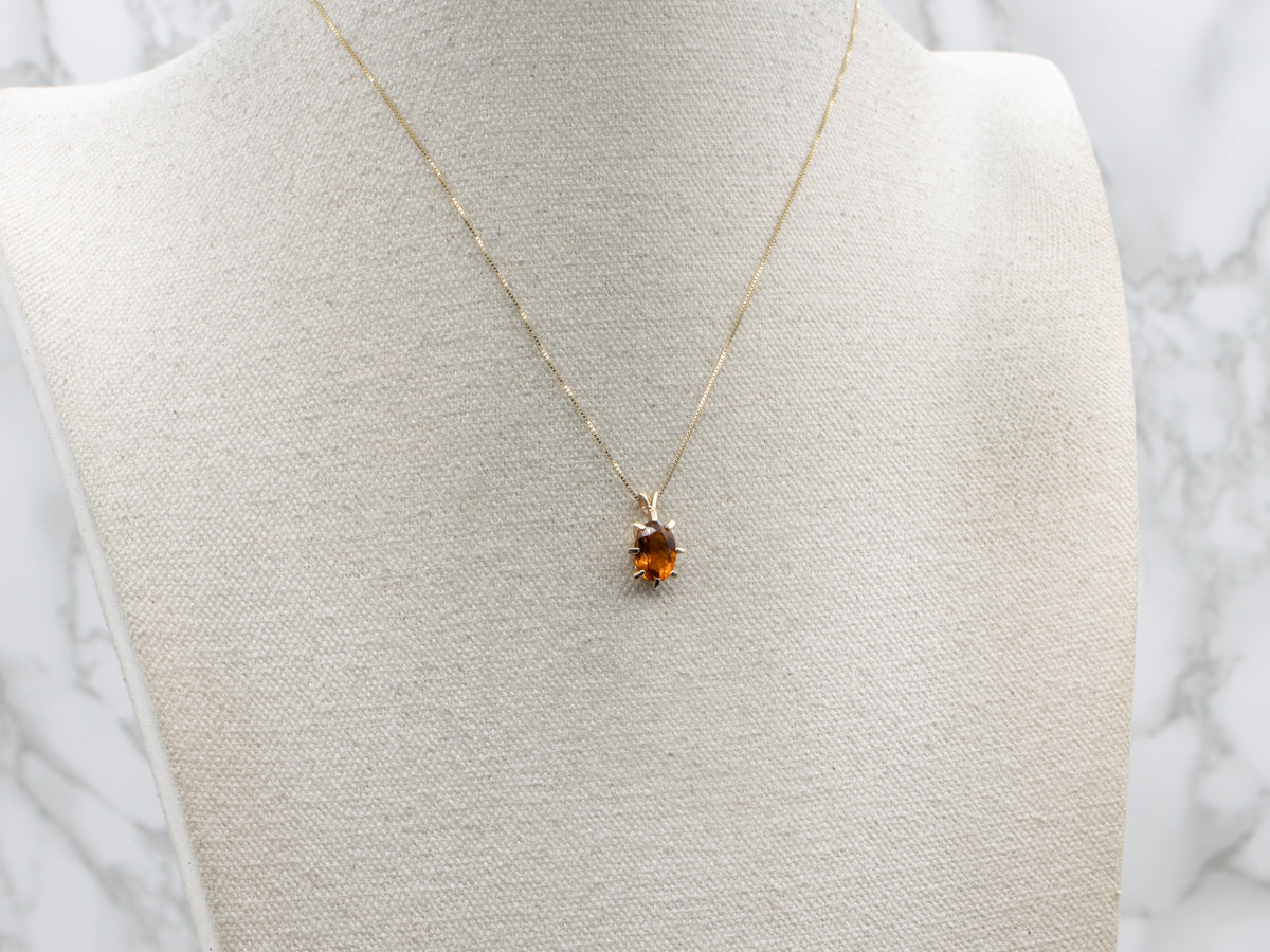 Oval-Cut Citrine Yellow Gold Pendant